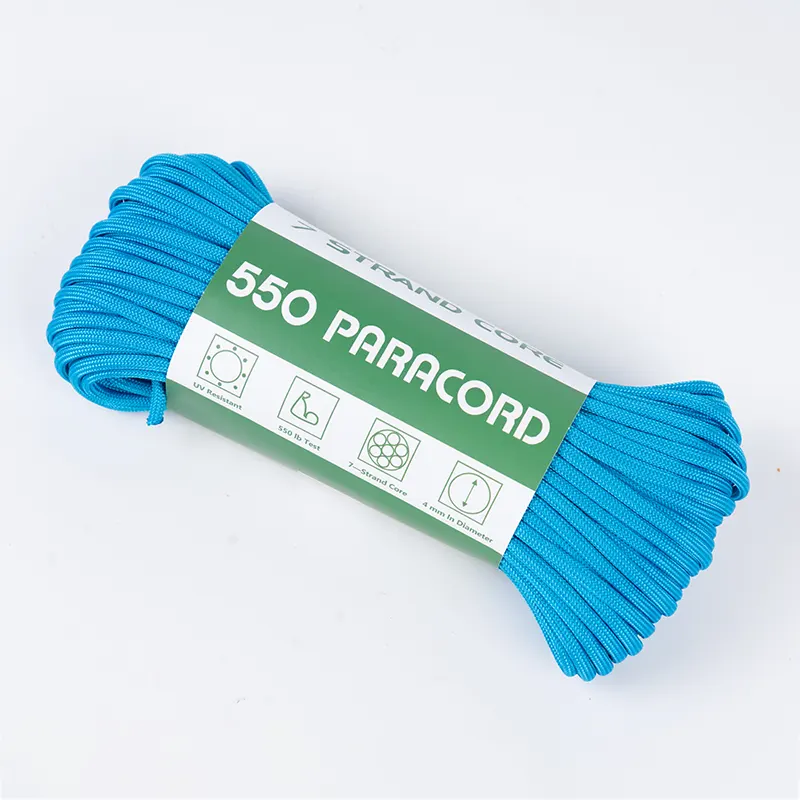 Paracord de poliéster 550 azul lago sólido de 4 mm con núcleo de 7 hebras